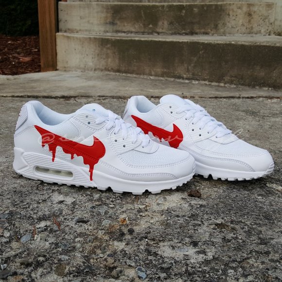 Nike Air Max 90 Red Paint Drip Custom NWT - Picture 3 of 7